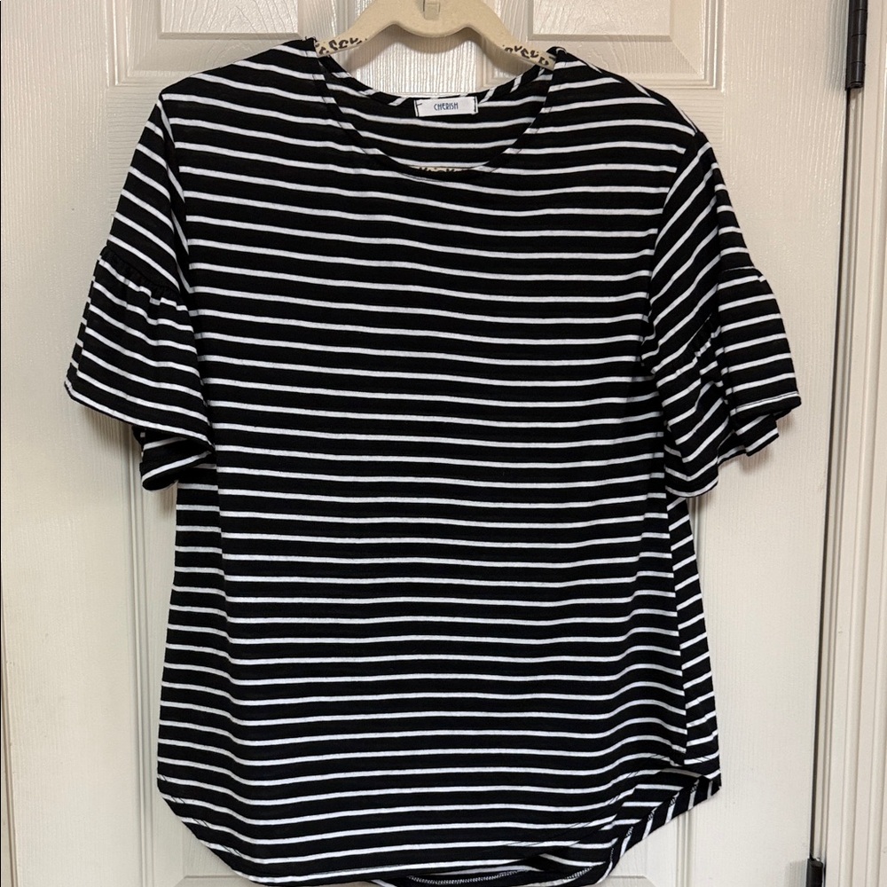 Cherish Black and White Striped Short Sleeve Tee